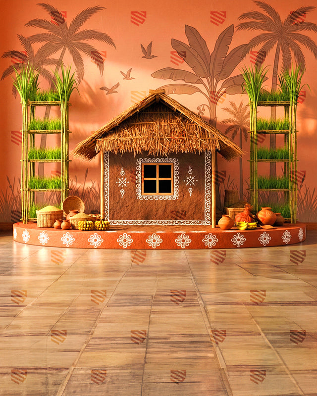 Traditional Village Hut Scene - Podcast Backdrop
