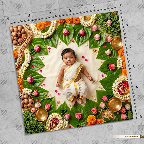 Traditional Pooja Floral - Newborn photography Backdrop second image