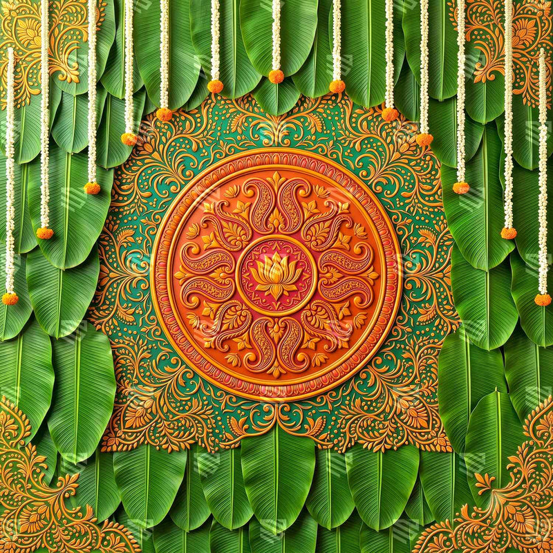 Tropical Leaf Haldi Arch Photography Backdrop