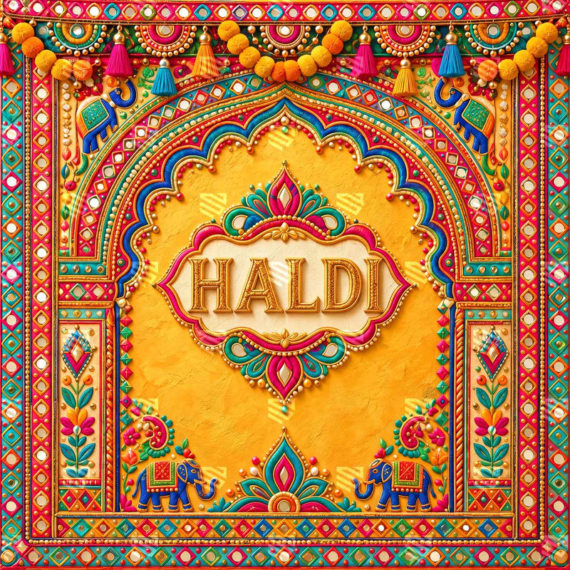 Vibrant Ethnic Haldi Arch Photography Backdrop