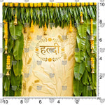 Yellow Haldi wedding background for couple portraits