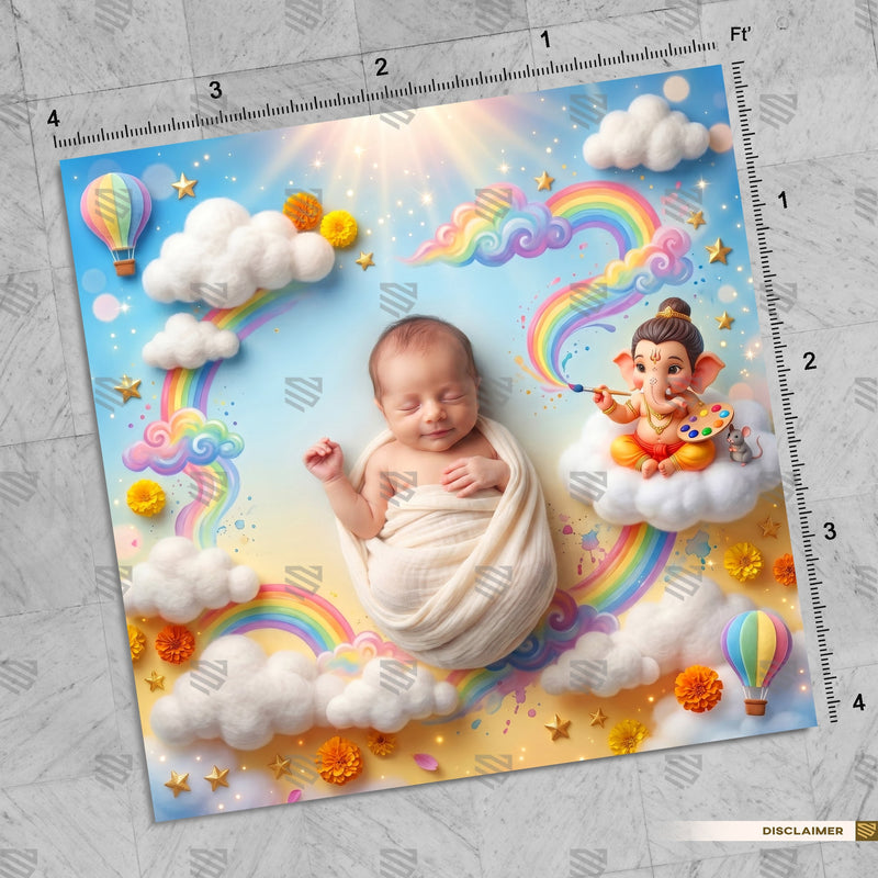 Indradhanush Bal Ganesh Ganesha Newborn Baby Photography Backdrop