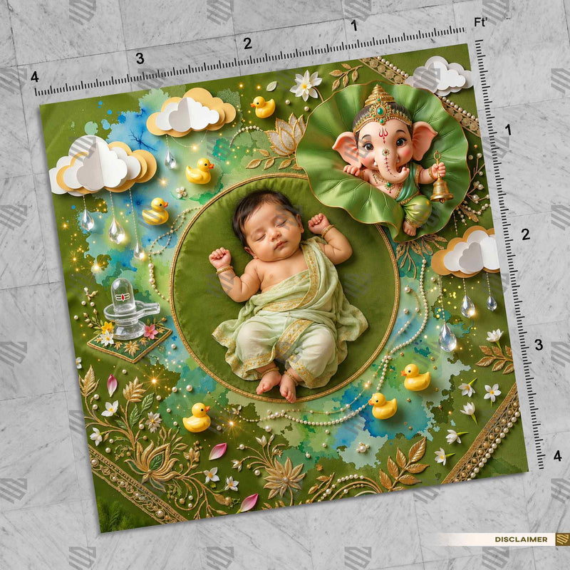 Resham Kesari Shringar Ganesha Newborn Baby Photography Backdrop
